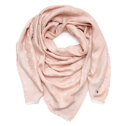 Exclusive Louis Vuitton Pink Silk Wool Monogram Shawl — Front View