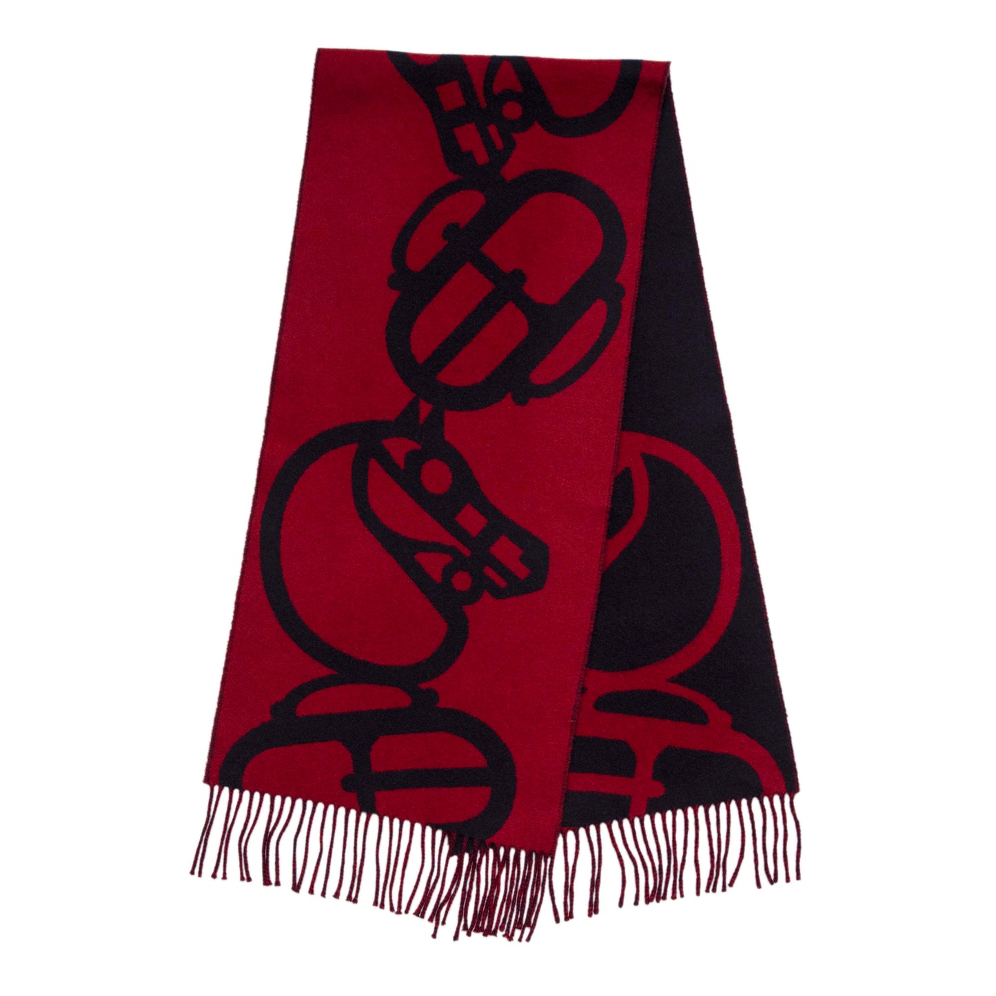 Exclusive Hermes Marine Bordeaux Cashmere Boucles et Camails Muffler Scarf — Side View