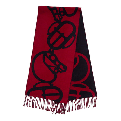 Exclusive Hermes Marine Bordeaux Cashmere Boucles et Camails Muffler Scarf — Side View