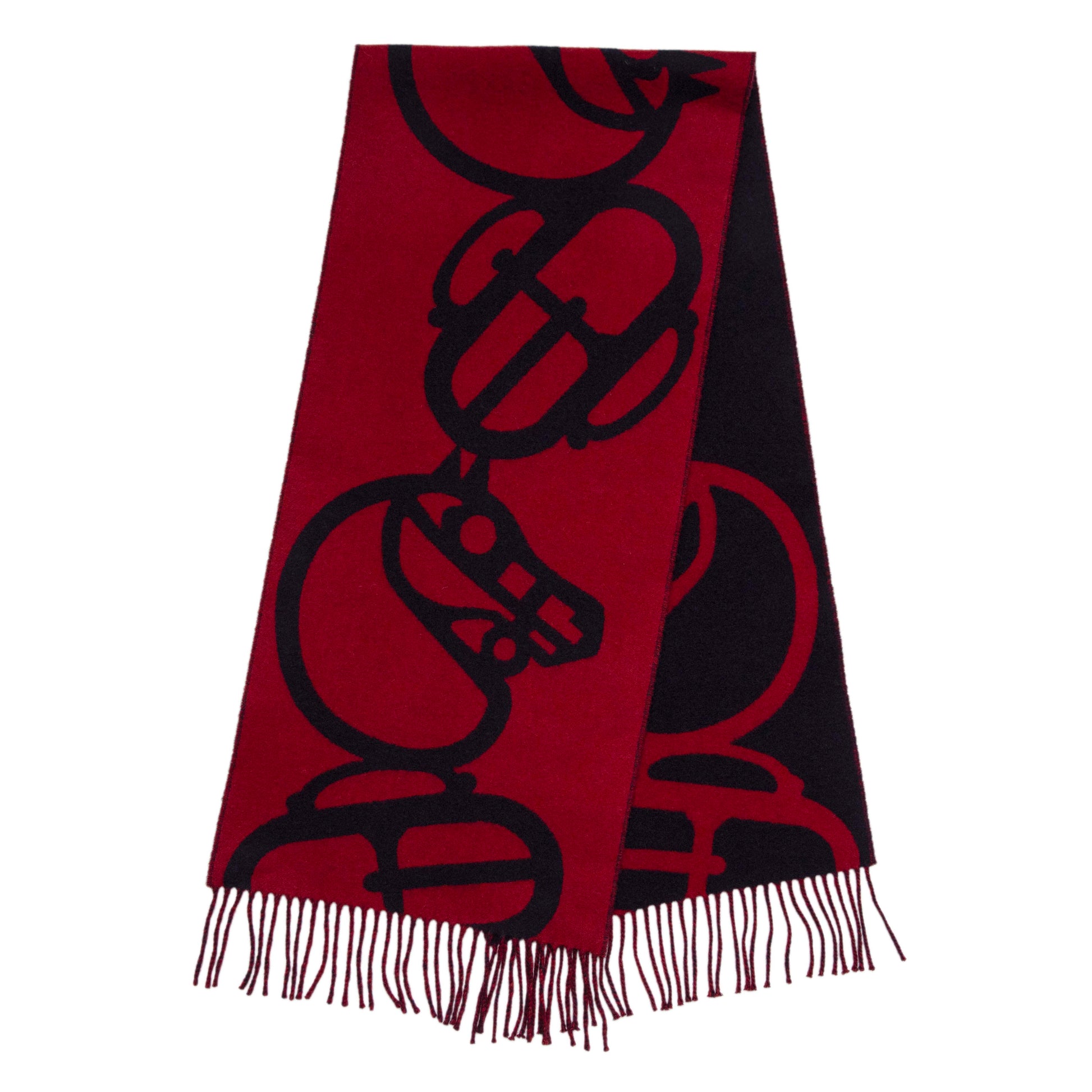 Exclusive Hermes Marine Bordeaux Cashmere Boucles et Camails Muffler Scarf — Front View