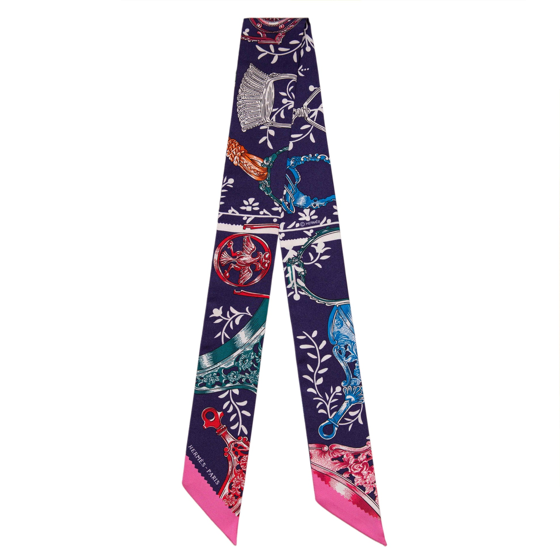 Exclusive Hermes Indigo Silk Etriers Remix Twilly — Front View