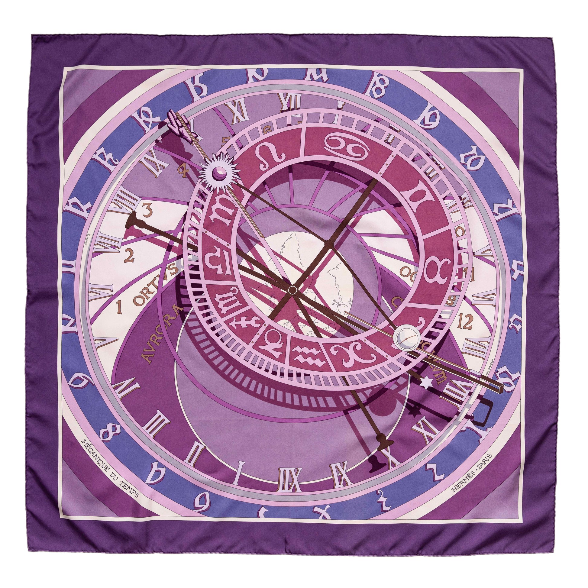 Exclusive Hermes Silk Mecanique du Temps Scarf 90 — Side View