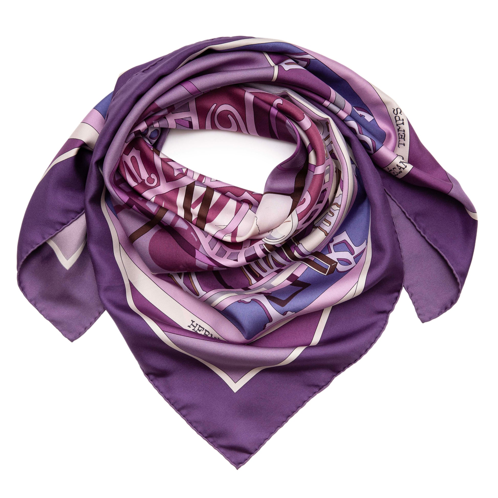 Exclusive Hermes Silk Mecanique du Temps Scarf 90 — Front View