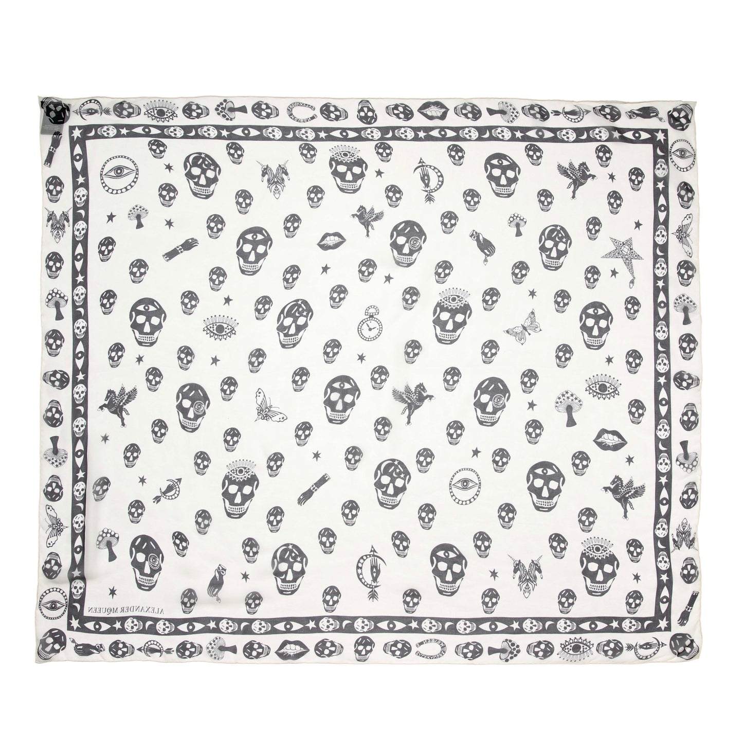 Exclusive Alexander McQueen Ivory Black Silk Skull Scarf — Side View