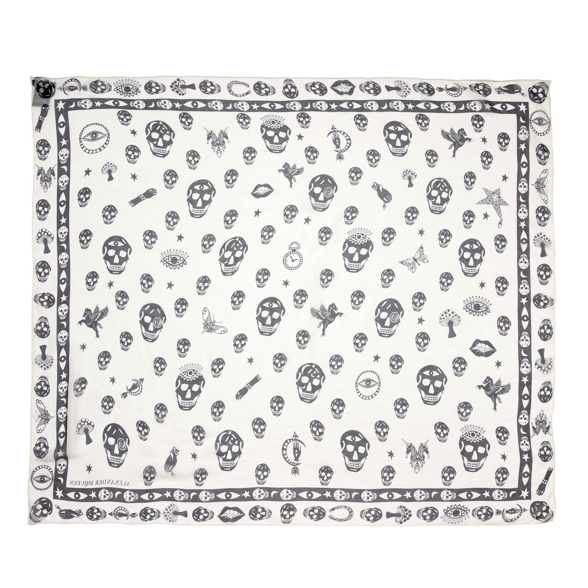 Exclusive Alexander McQueen Ivory Black Silk Skull Scarf — Side View