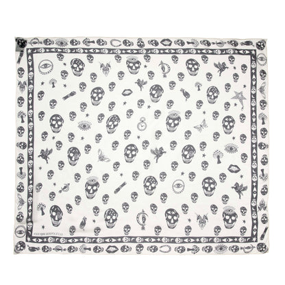 Exclusive Alexander McQueen Ivory Black Silk Skull Scarf — Side View