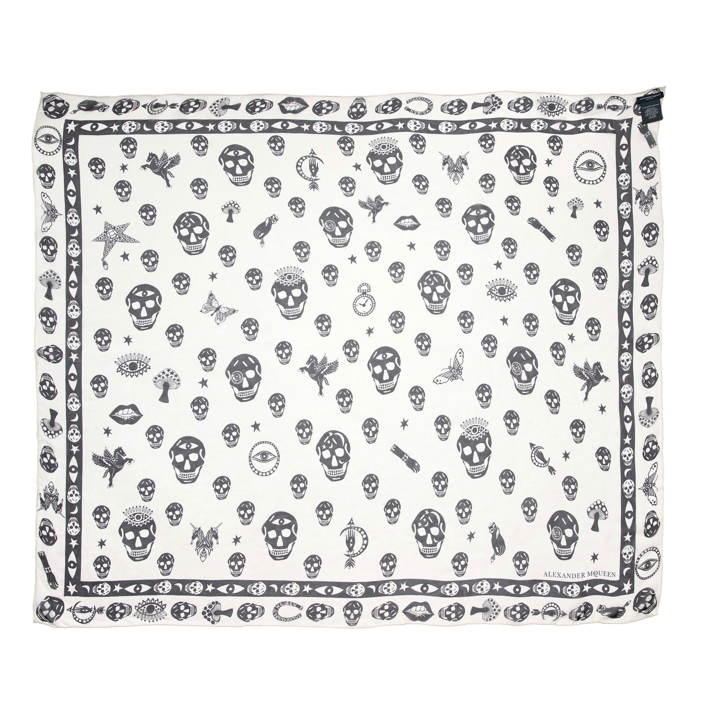 Exclusive Alexander McQueen Ivory Black Silk Skull Scarf — Back View