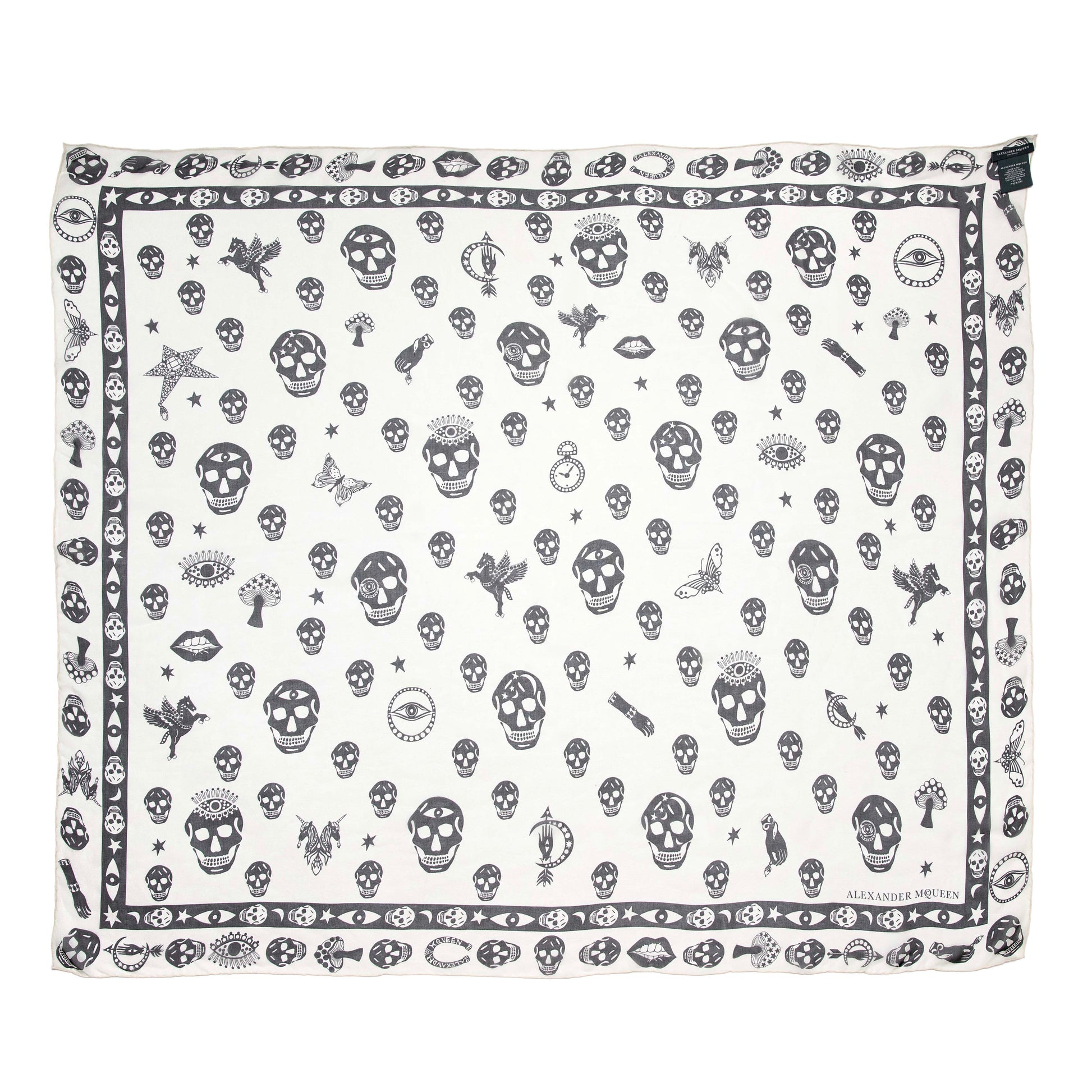 Exclusive Alexander McQueen Ivory Black Silk Skull Scarf — Back View