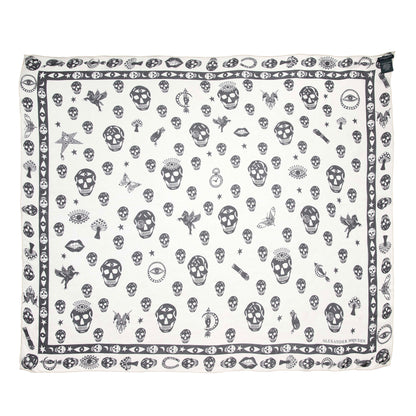 Exclusive Alexander McQueen Ivory Black Silk Skull Scarf — Back View