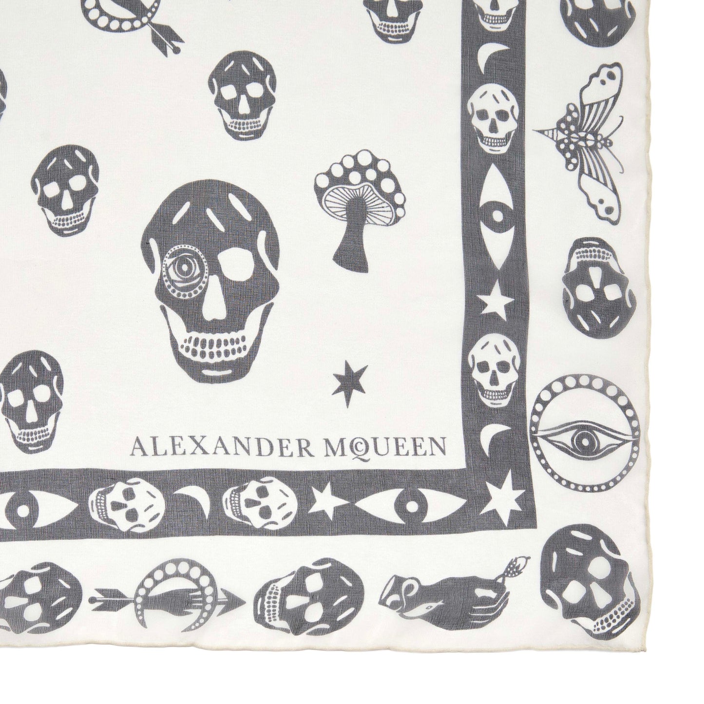Exclusive Alexander McQueen Ivory Black Silk Skull Scarf — Top View