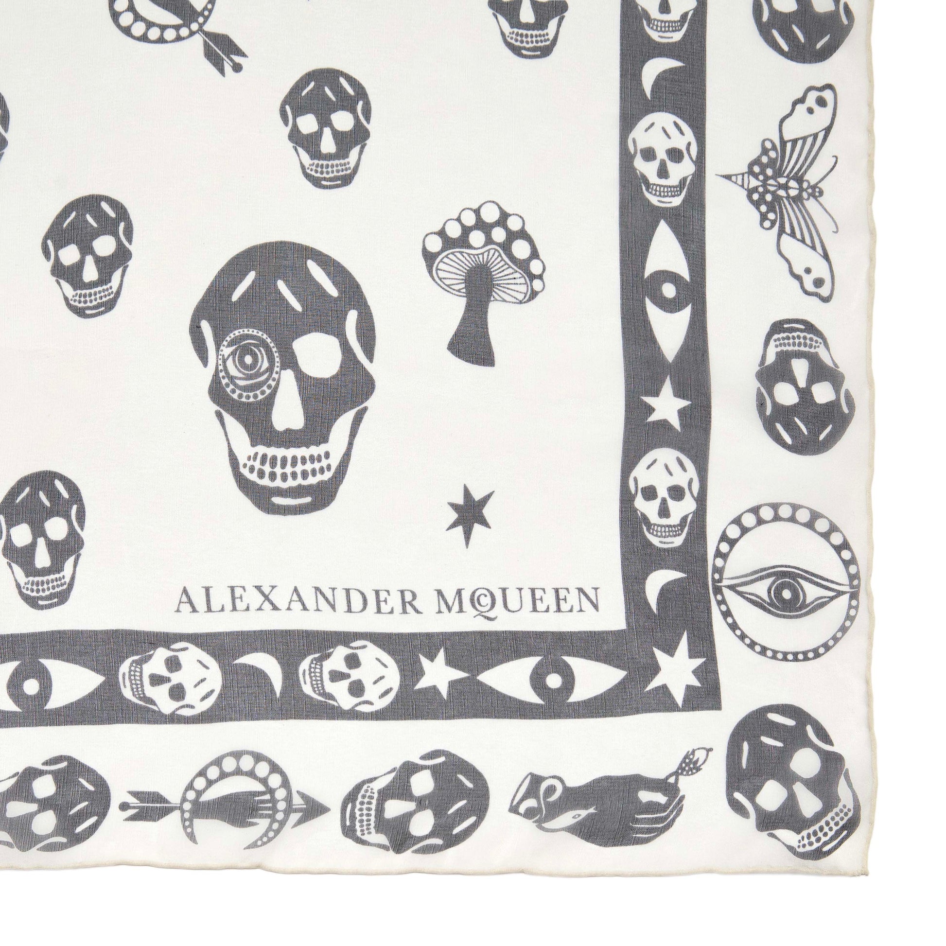 Exclusive Alexander McQueen Ivory Black Silk Skull Scarf — Top View