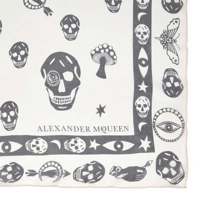 Exclusive Alexander McQueen Ivory Black Silk Skull Scarf — Top View