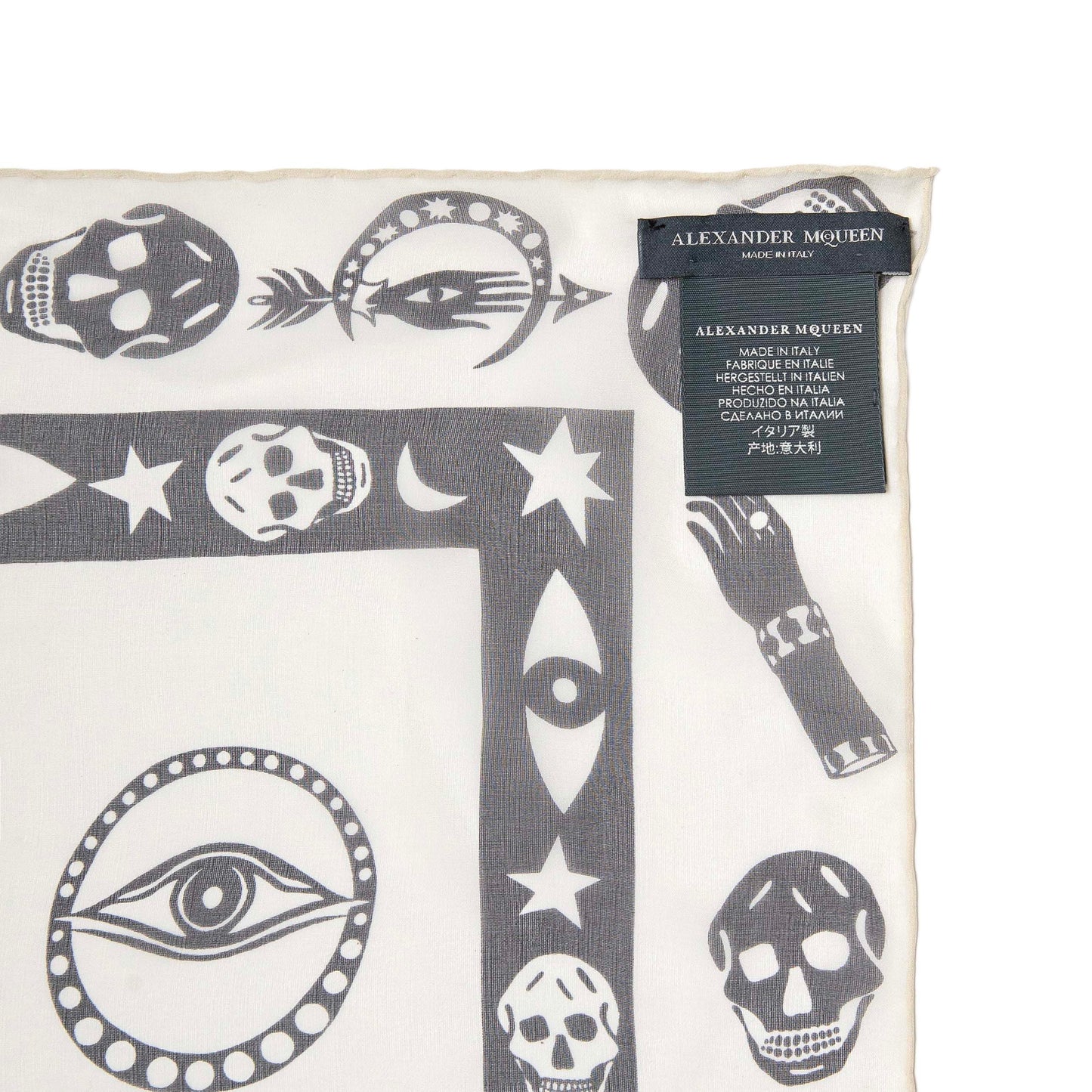 Exclusive Alexander McQueen Ivory Black Silk Skull Scarf — Detail View