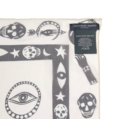 Exclusive Alexander McQueen Ivory Black Silk Skull Scarf — Detail View