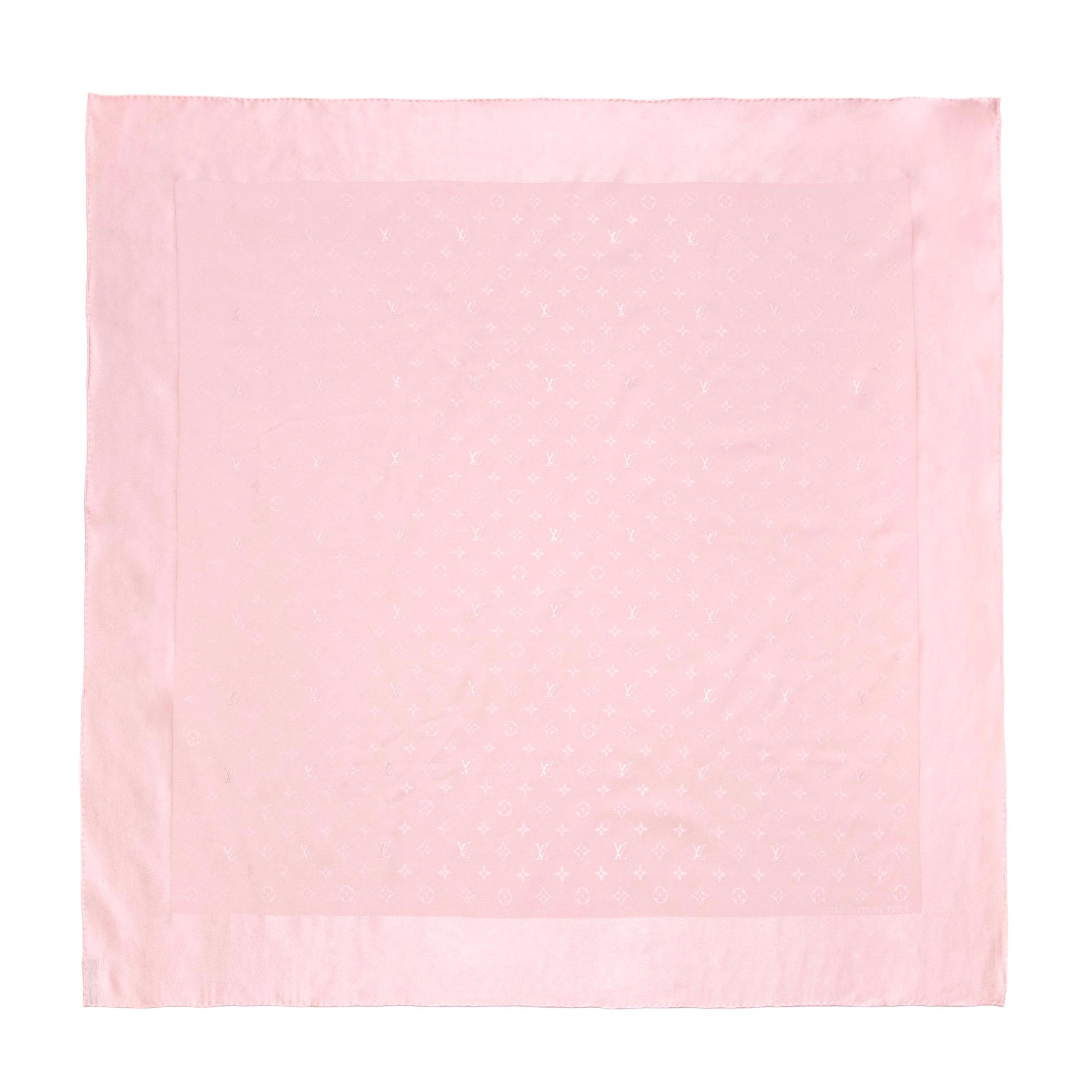 Exclusive Louis Vuitton Pink Silk Monogram Square Scarf — Side View