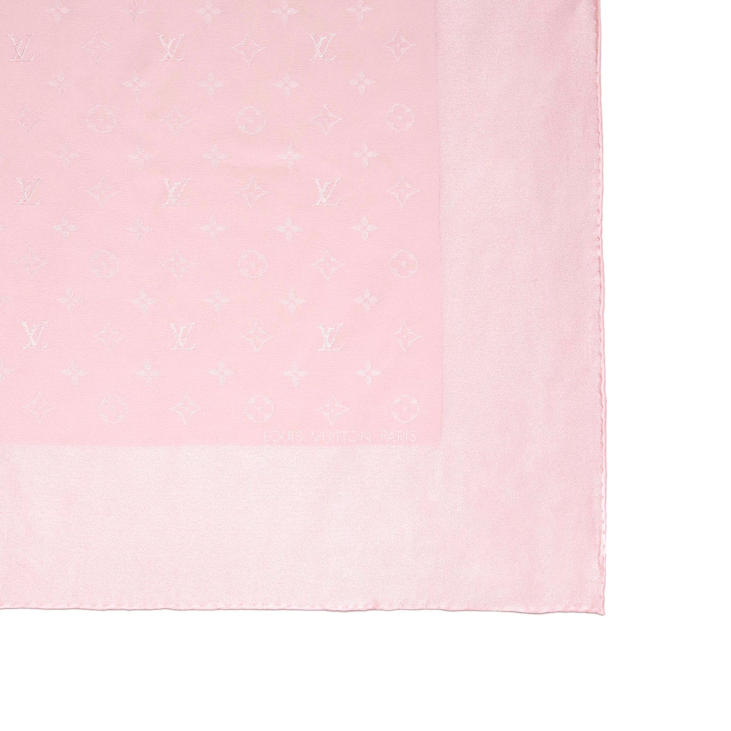 Exclusive Louis Vuitton Pink Silk Monogram Square Scarf — Top View