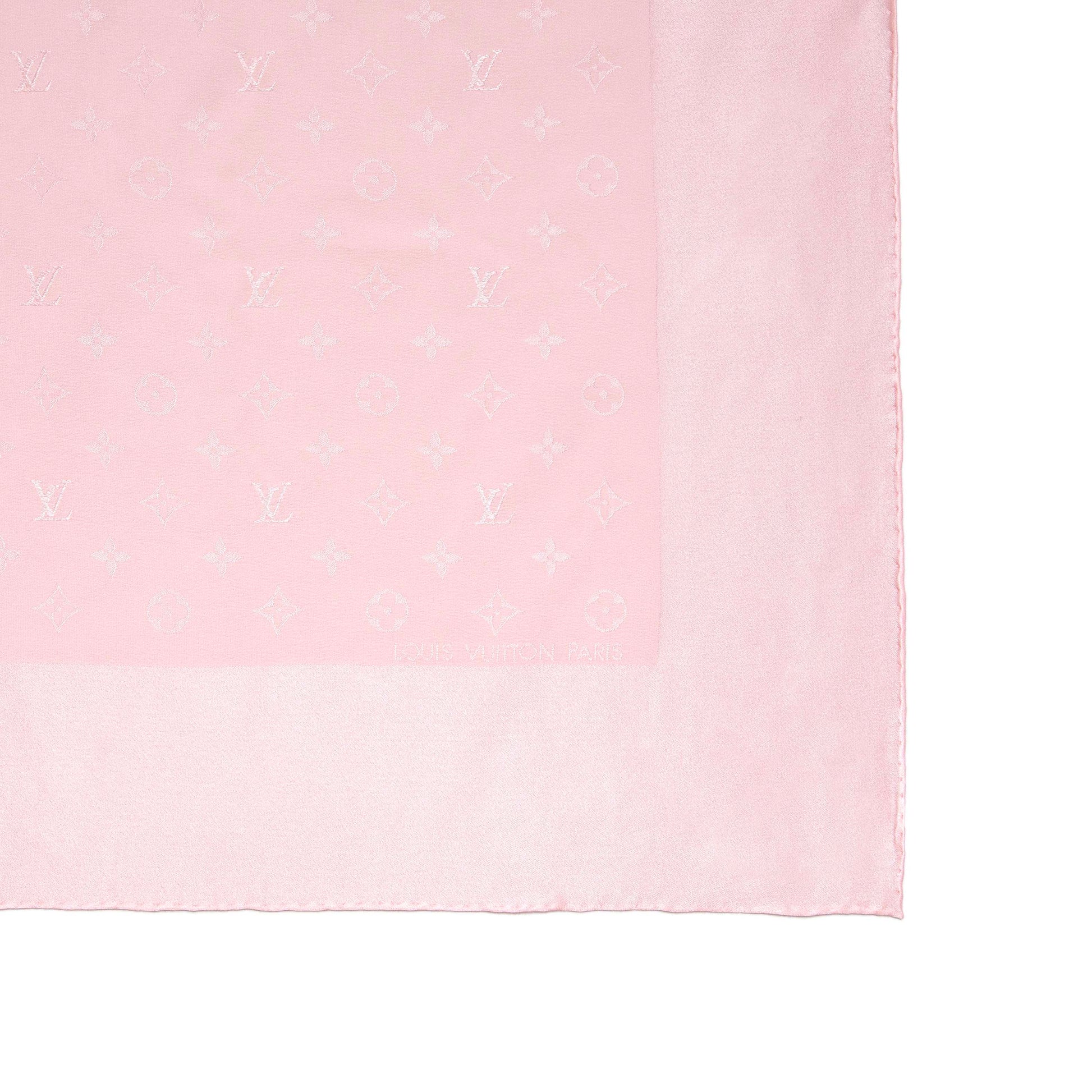 Exclusive Louis Vuitton Pink Silk Monogram Square Scarf — Top View