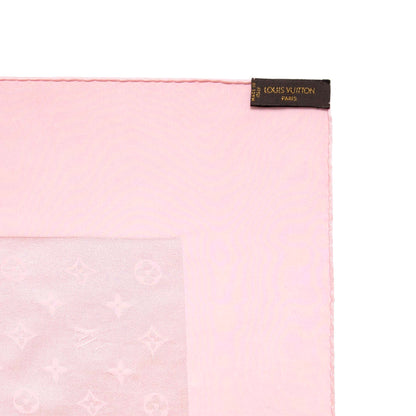 Exclusive Louis Vuitton Pink Silk Monogram Square Scarf — Detail View
