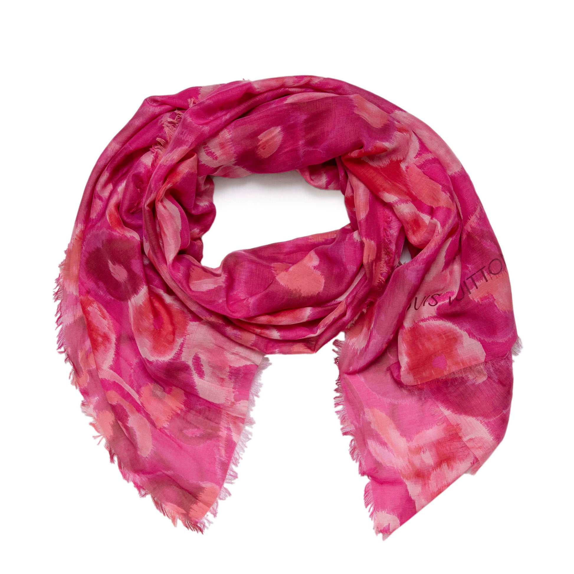 Exclusive Louis Vuitton Rose Indien Silk Cotton Ikat Scarf — Front View