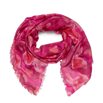 Exclusive Louis Vuitton Rose Indien Silk Cotton Ikat Scarf — Front View
