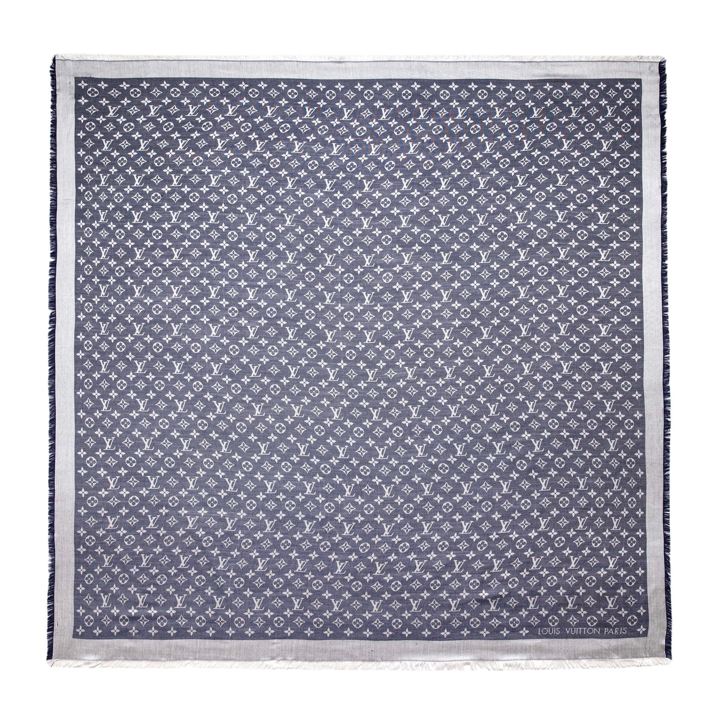 Exclusive Louis Vuitton Blue Silk Wool Monogram Denim Shawl — Side View