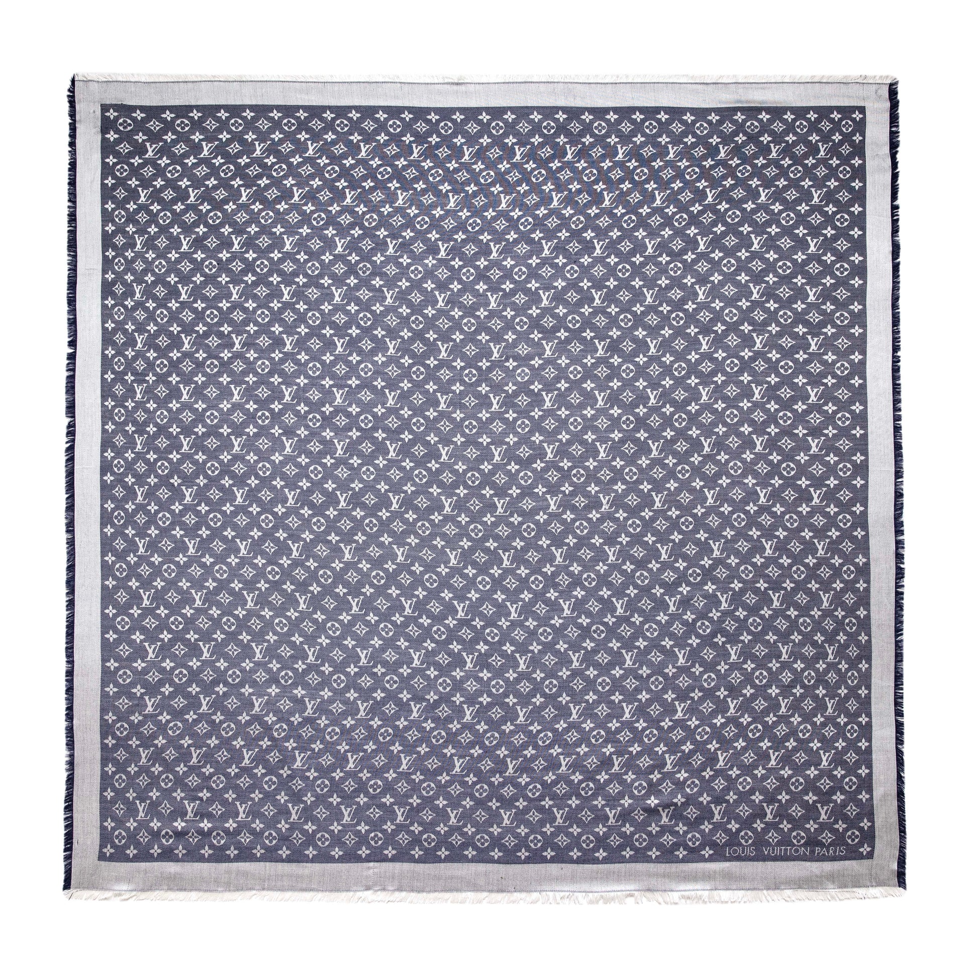 Exclusive Louis Vuitton Blue Silk Wool Monogram Denim Shawl — Side View