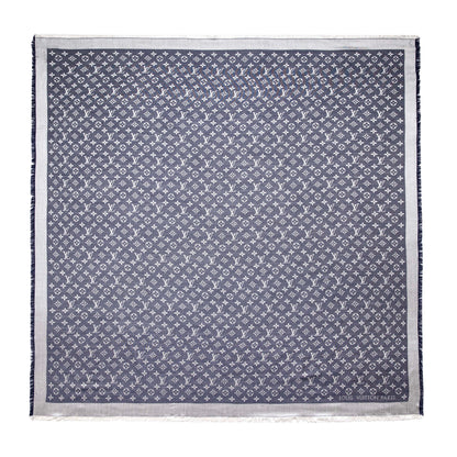Exclusive Louis Vuitton Blue Silk Wool Monogram Denim Shawl — Side View