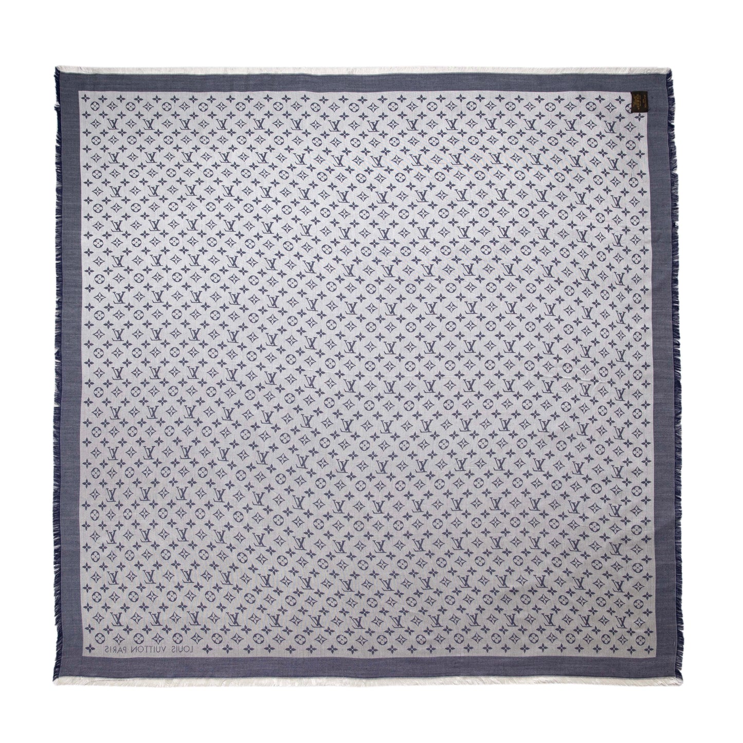 Exclusive Louis Vuitton Blue Silk Wool Monogram Denim Shawl — Back View