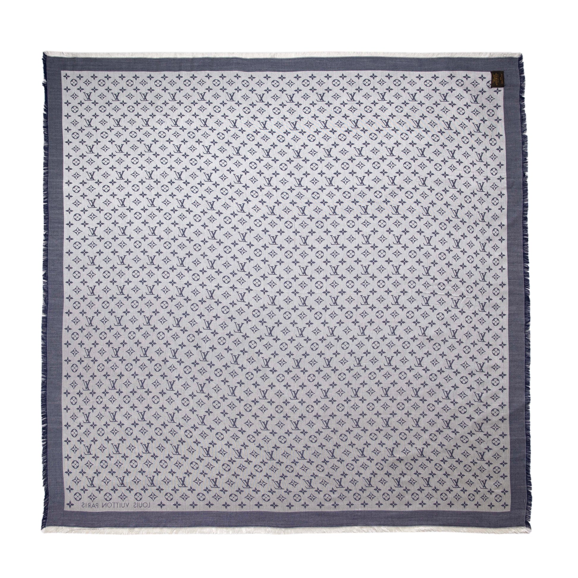 Exclusive Louis Vuitton Blue Silk Wool Monogram Denim Shawl — Back View