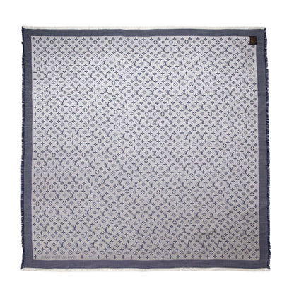 Exclusive Louis Vuitton Blue Silk Wool Monogram Denim Shawl — Back View