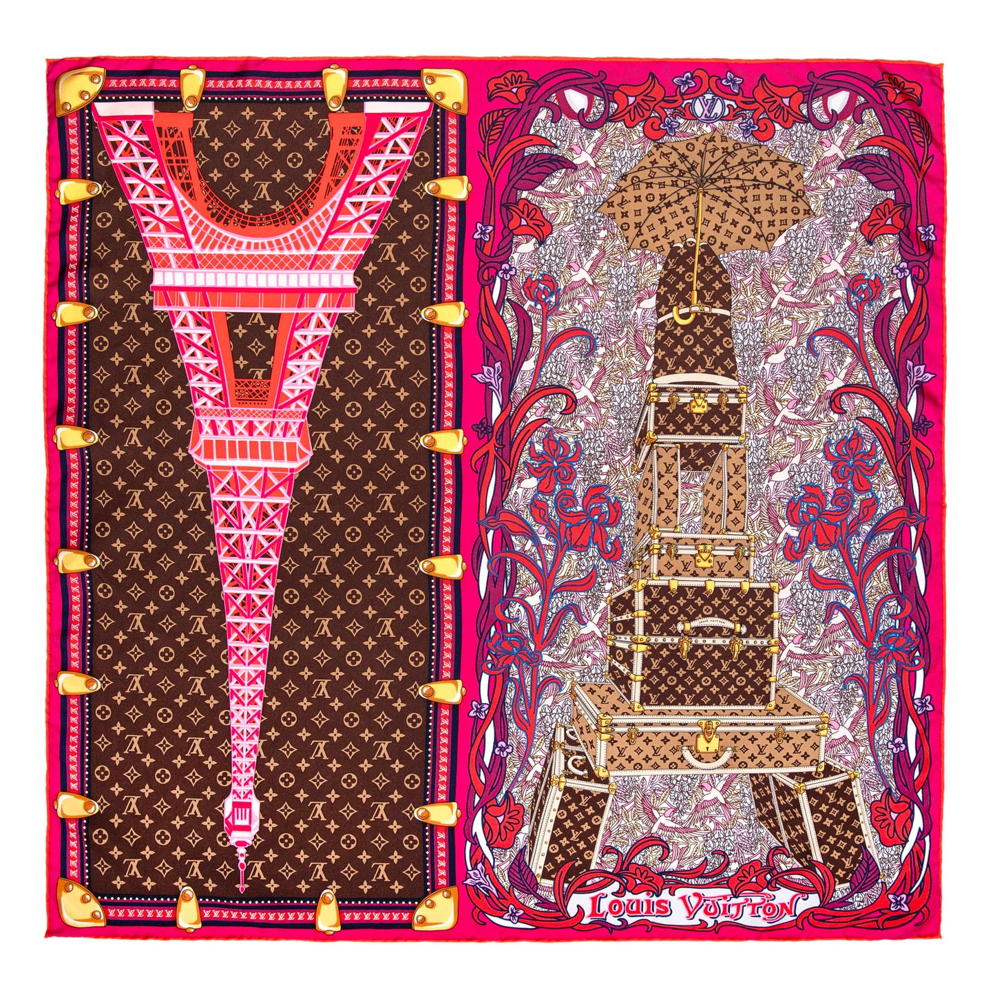Exclusive Louis Vuitton Fuchsia Silk Louis A Paris Square Scarf — Side View
