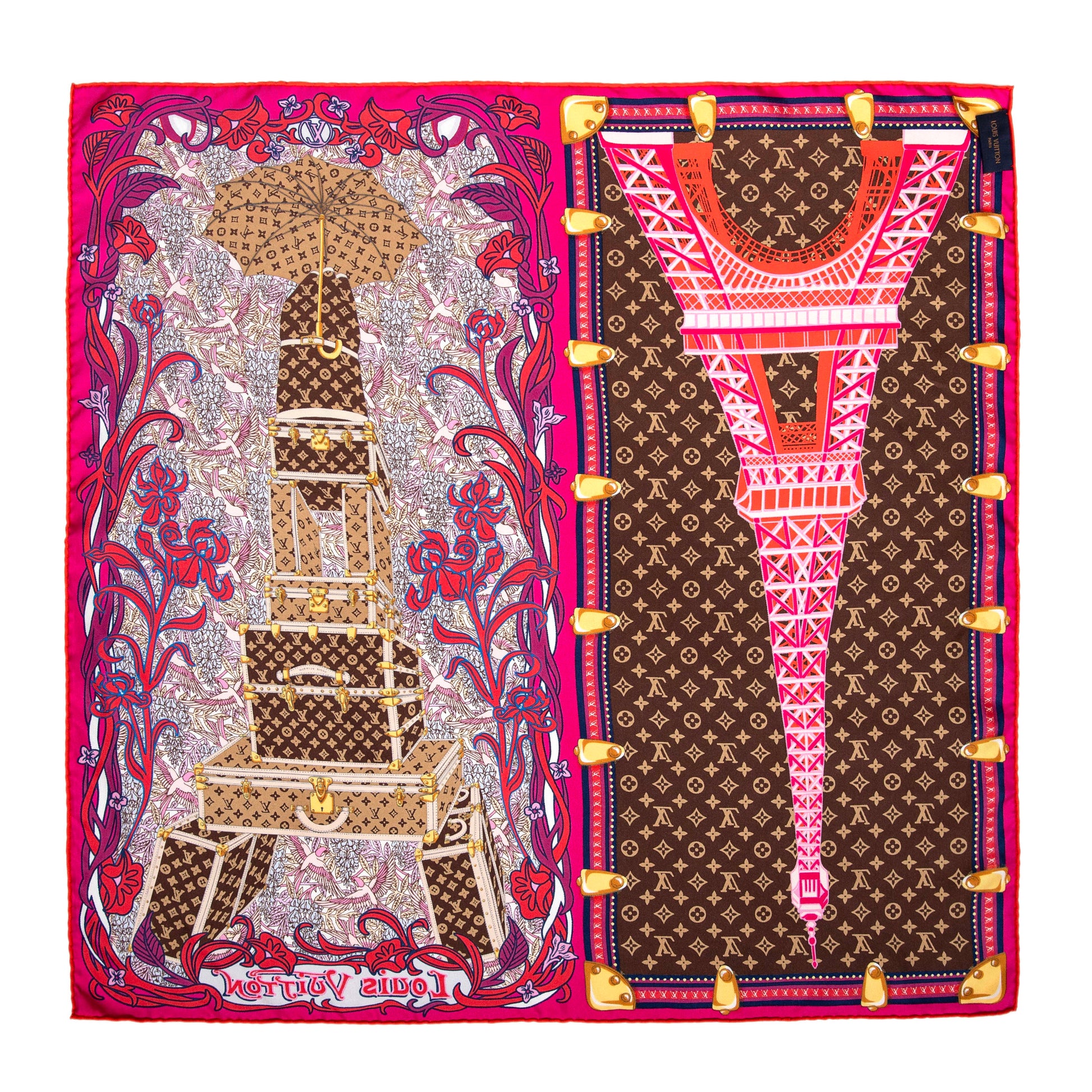 Exclusive Louis Vuitton Fuchsia Silk Louis A Paris Square Scarf — Back View