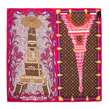 Exclusive Louis Vuitton Fuchsia Silk Louis A Paris Square Scarf — Back View