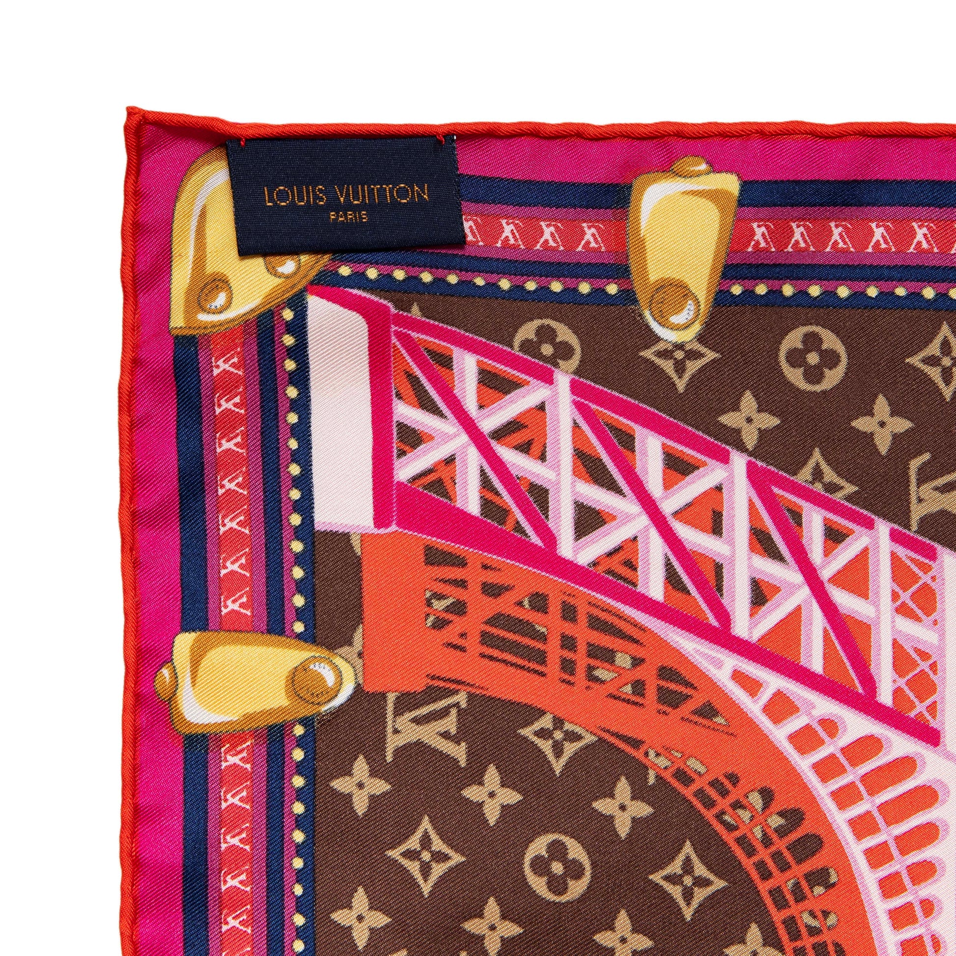 Exclusive Louis Vuitton Fuchsia Silk Louis A Paris Square Scarf — Detail View