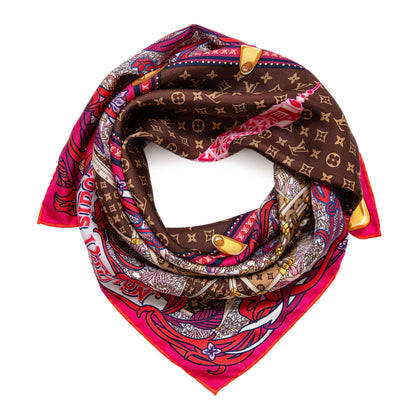 Exclusive Louis Vuitton Fuchsia Silk Louis A Paris Square Scarf — Front View