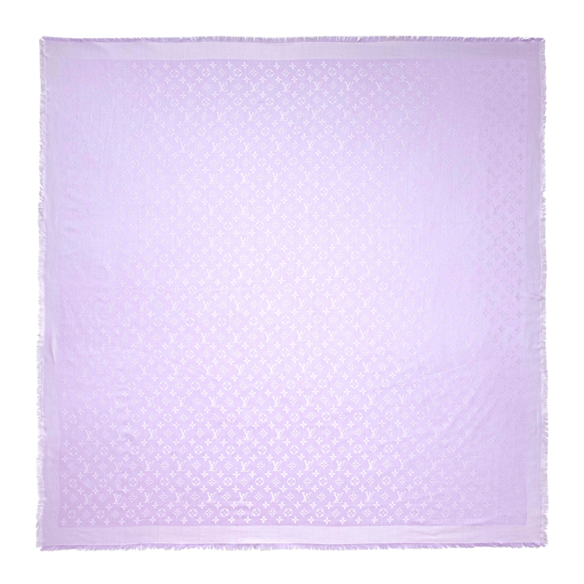 Exclusive Louis Vuitton Mauve Silk Wool Monogram Shawl — Side View
