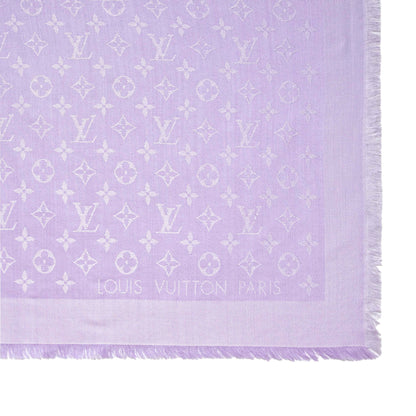 Exclusive Louis Vuitton Mauve Silk Wool Monogram Shawl — Top View