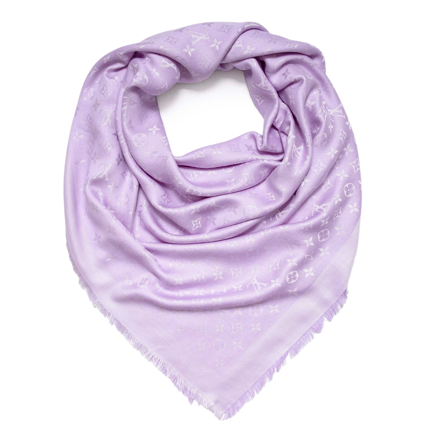 Exclusive Louis Vuitton Mauve Silk Wool Monogram Shawl — Front View