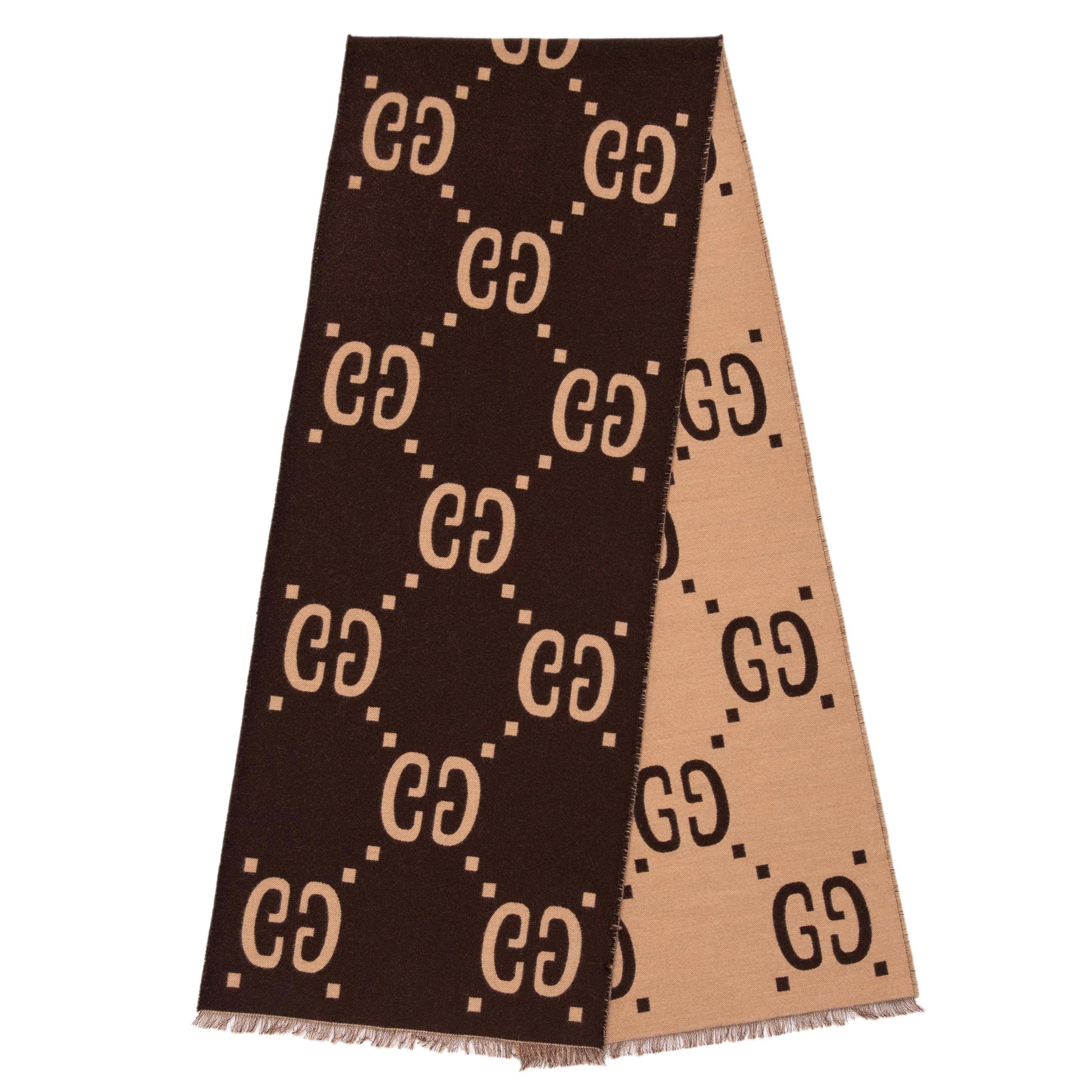 Exclusive Gucci Jacquard Wool Silk Monogram Jumbo GG Scarf — Side View