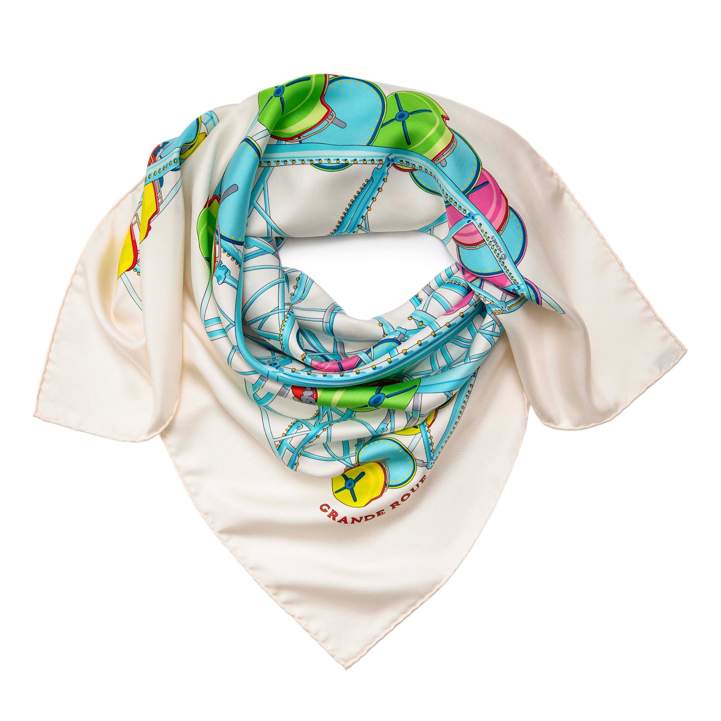 Exclusive Hermes Silk Grande Roue Scarf 90 — Front View