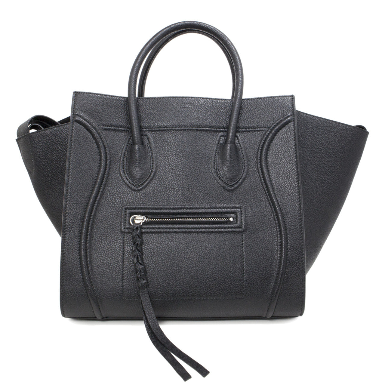 Exclusive Celine Black Grained Calfskin Medium Phantom Luggage Tote — Front View