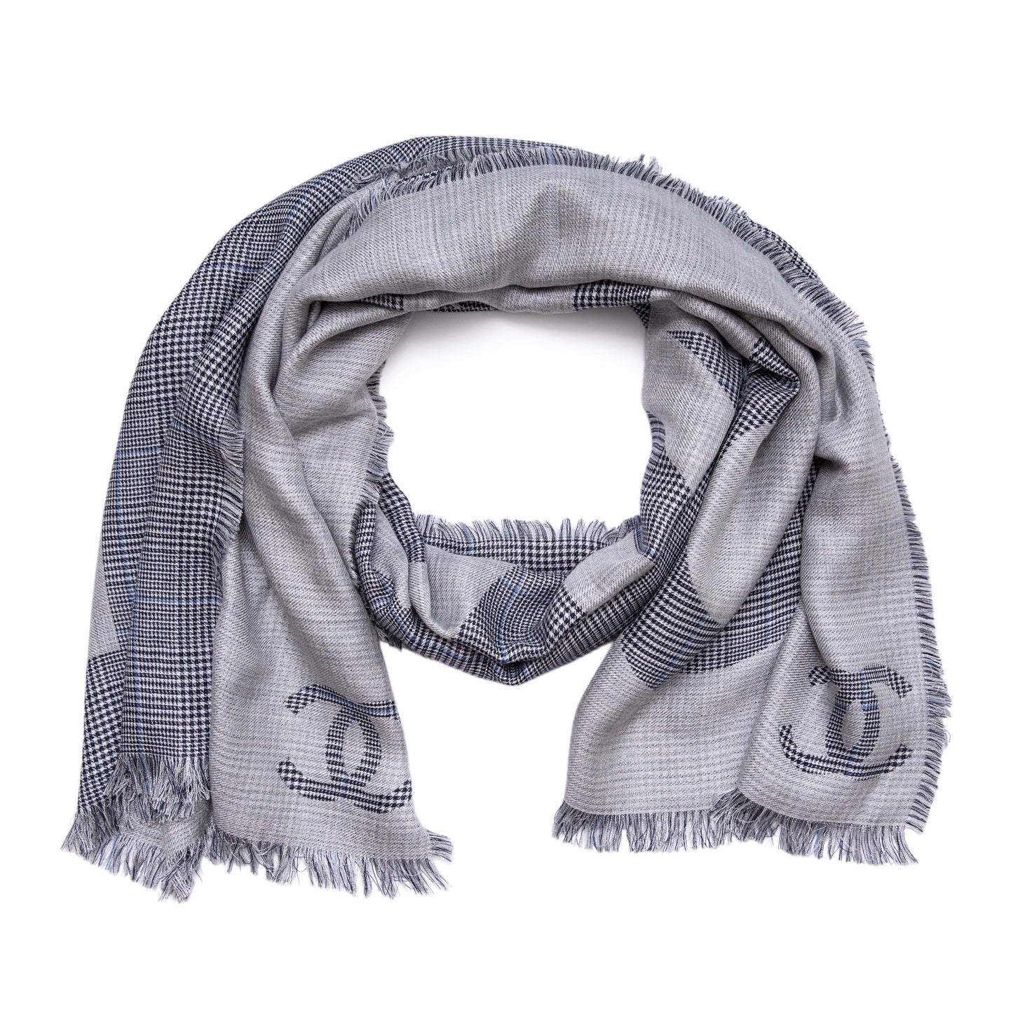 Exclusive Chanel Silk Cashmere Houndstooth Scarf — Front View