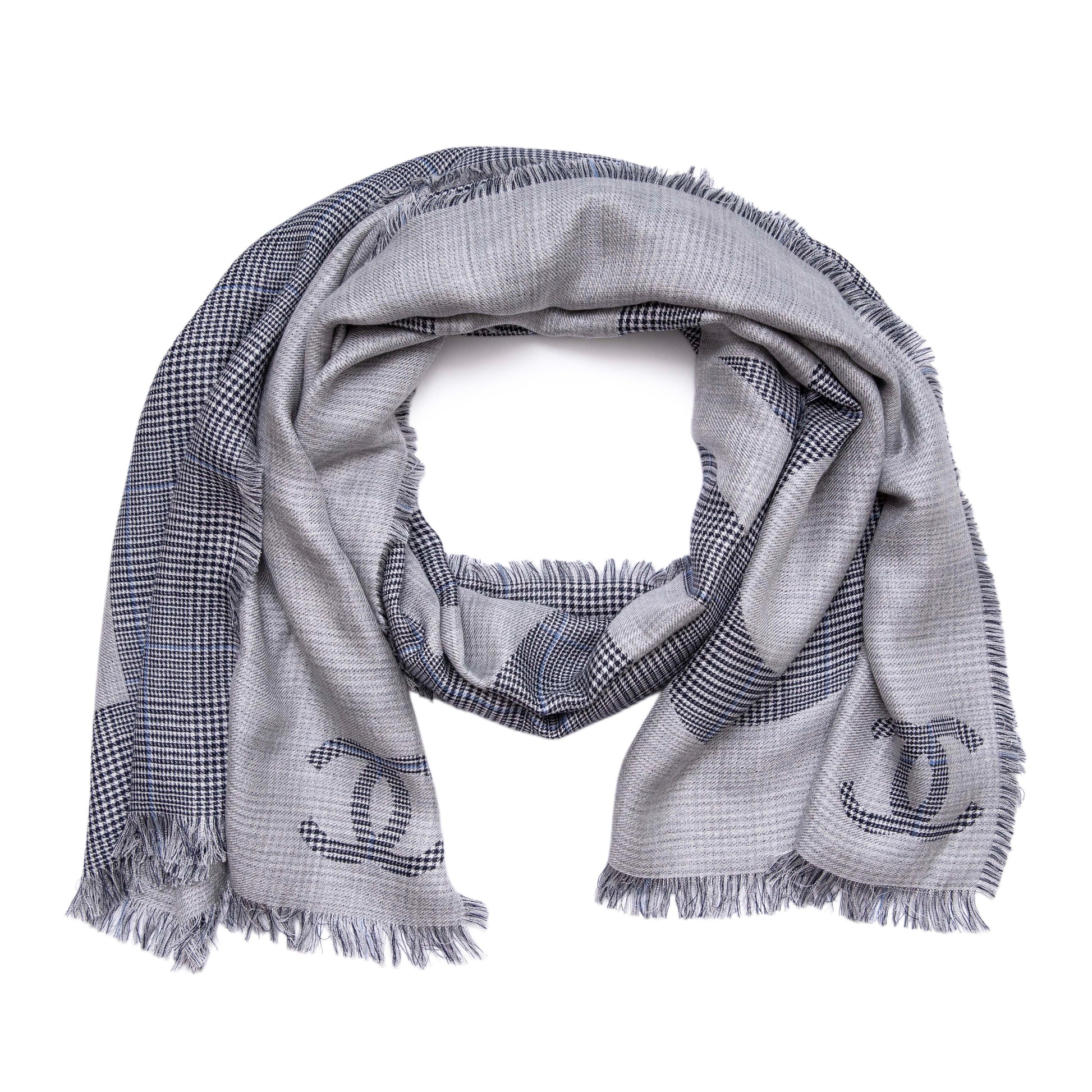 Exclusive Chanel Silk Cashmere Houndstooth Scarf — Front View