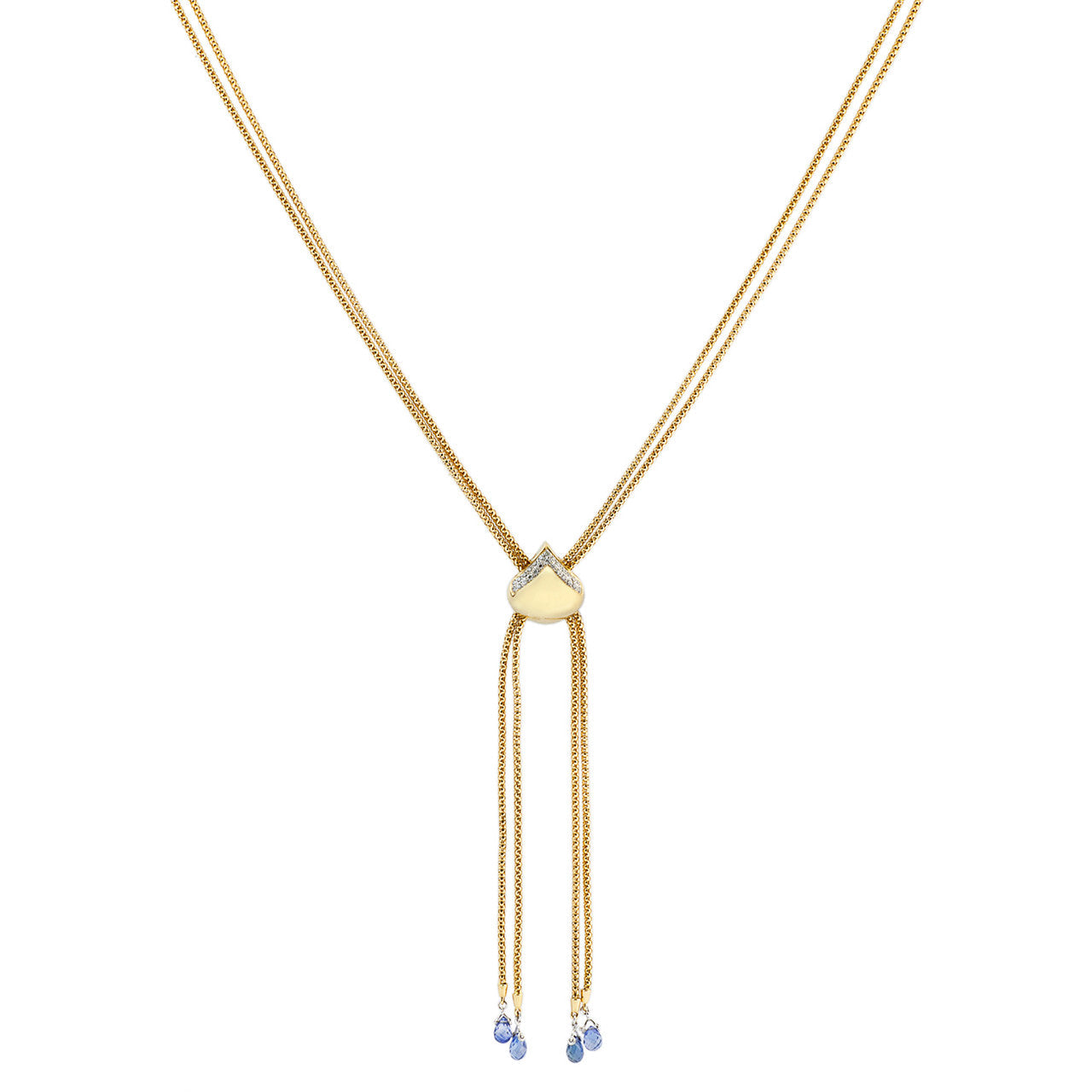 Exclusive 18K Gold Sapphire Diamond Lariat Necklace — Front View