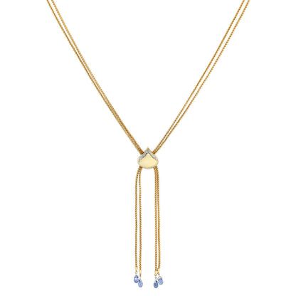 Exclusive 18K Gold Sapphire Diamond Lariat Necklace — Front View