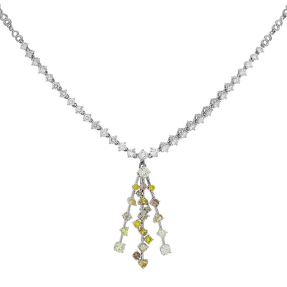 Exclusive 18K White Gold Riviere Necklace w/ Fancy Yellow Diamond Pendant — Front View