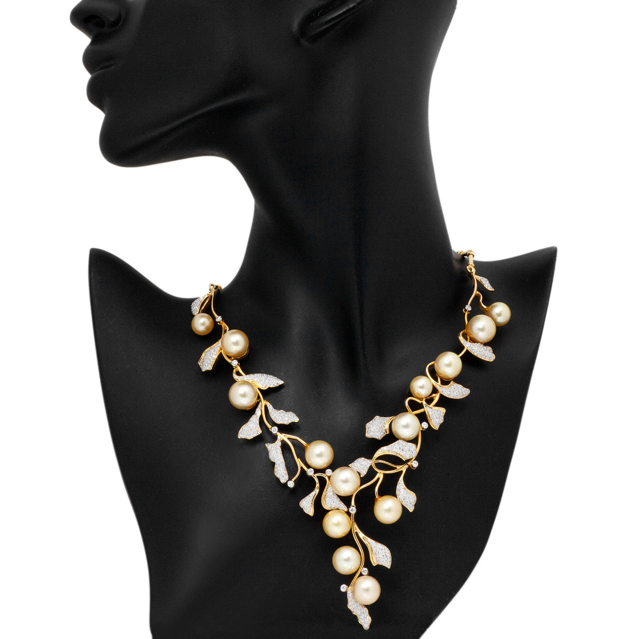 Exclusive 18K Yellow Gold South Sea Pearl 4.26 Carat Pave Diamond Necklace — Back View