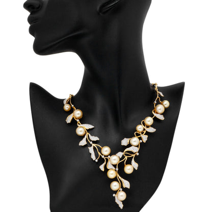 Exclusive 18K Yellow Gold South Sea Pearl 4.26 Carat Pave Diamond Necklace — Back View