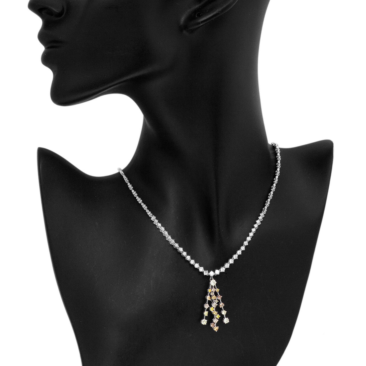 Exclusive 18K White Gold Riviere Necklace w/ Fancy Yellow Diamond Pendant — Back View
