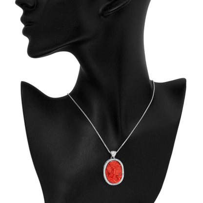 Exclusive 18K White Gold Carved Coral Cameo Pendant — Top View